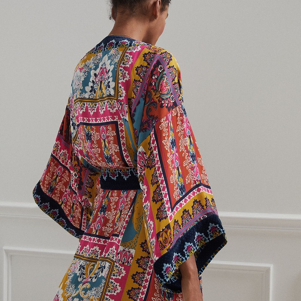 Zadie Robe Velvet Trim & Sash Anthropologie Kimono Floral M/L - Picture 3 of 7